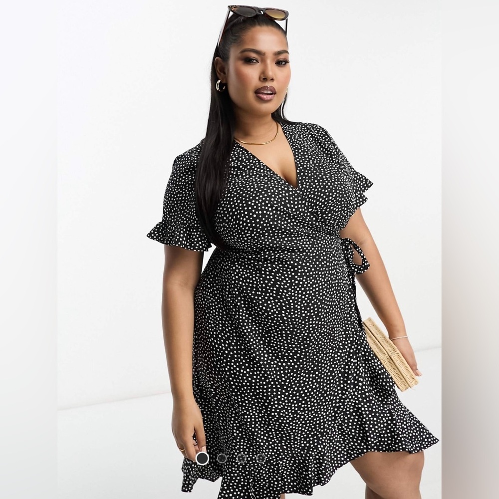 Vero Moda Curve Wrap Dress Black Dot Print